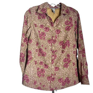 Vintage Shirt Womens Size PS Faux Suede Floral Button Front Cottage Retro Top